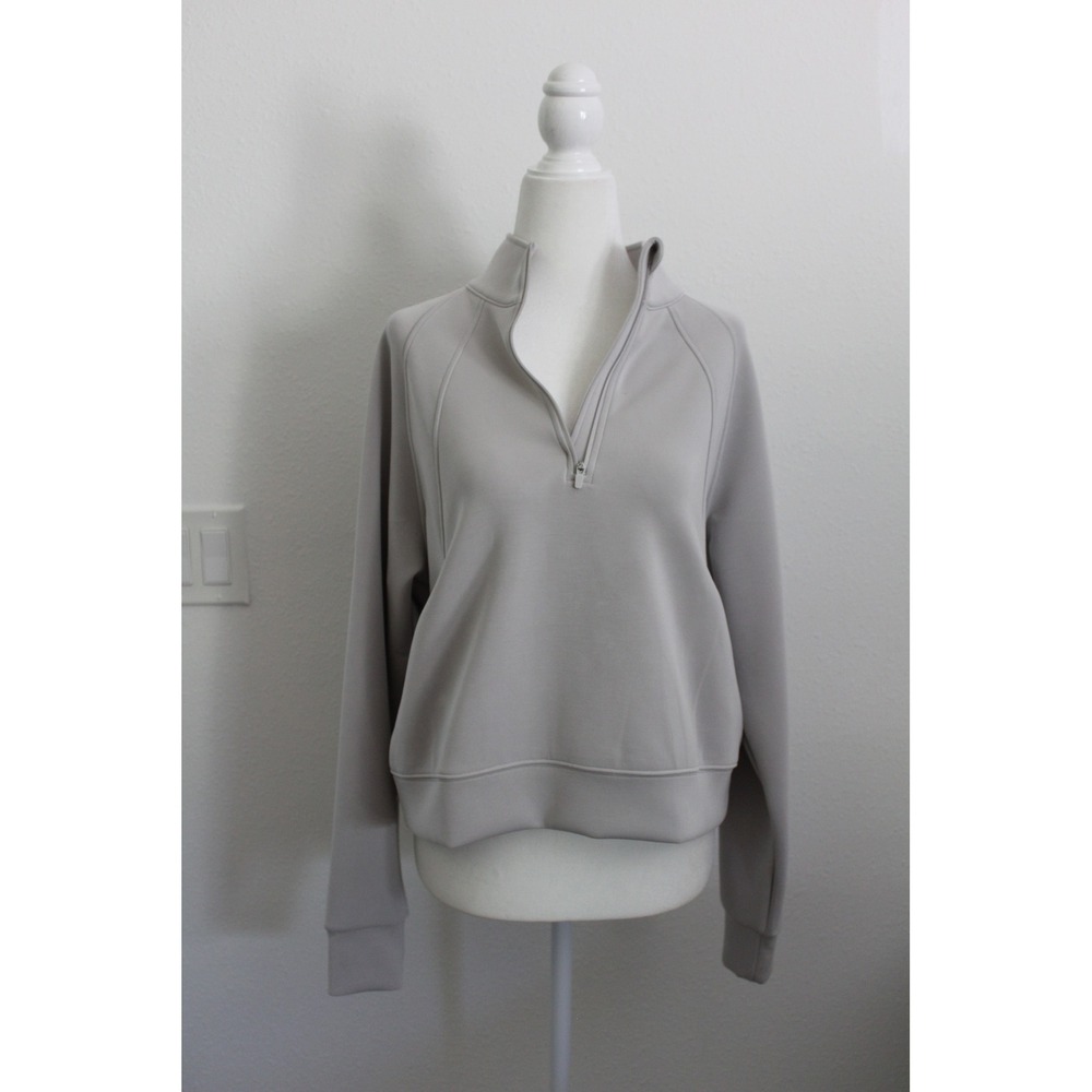 G4Free Women's Light Grey Quarter Zip Pullover Mock‎ Neck Cropped Sweatshirt S